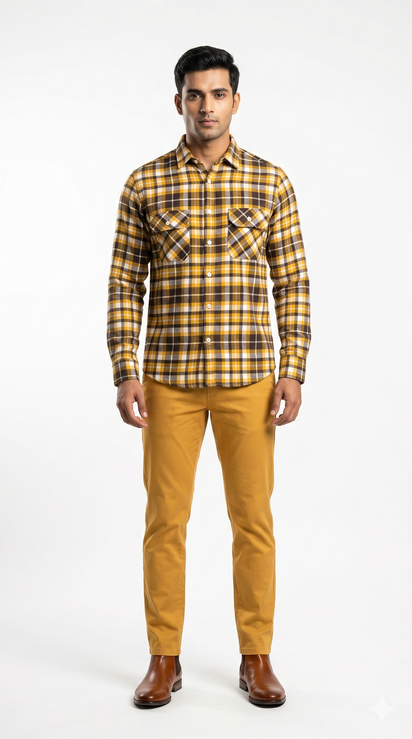 Men's Mustard Yellow Plaid Flannel Shirt