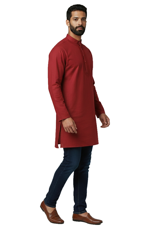 maroon solid kurta